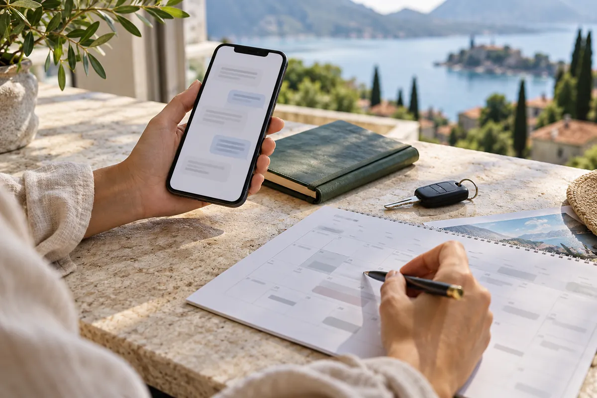 Illustration: arranging a trip with a phone and calendar